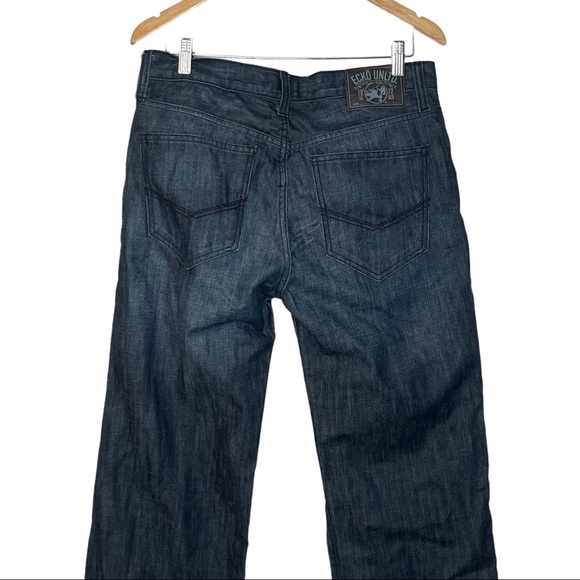 ECKO UTLD 759 Relaxed Fit Creased Straight Leg Blue Dark Wash Denim Jean… - Picture 7 of 13